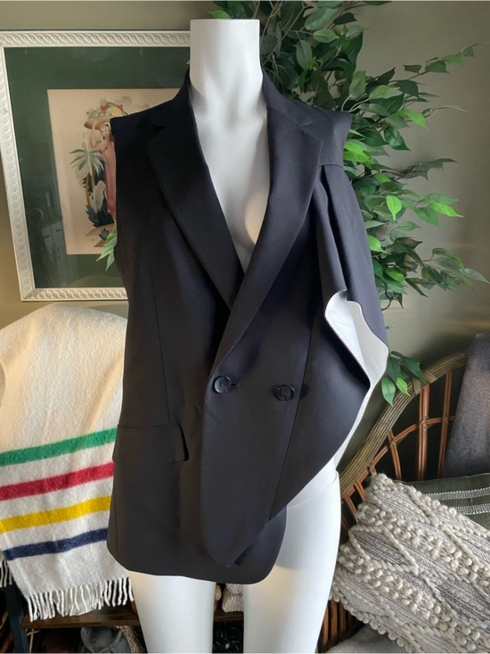 Theory Black Double-Breasted Sleeveless Blazer Vest
